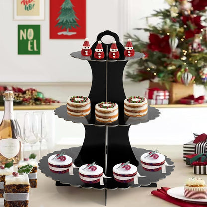 Soleebee 3-Tier Cupcake Stand, Cardboard Cupcake Tower, Dessert Cup Cake Stand Tower for Birthday Wedding Party Decoration, Cupcake Tier Stand 1 Set (Black)