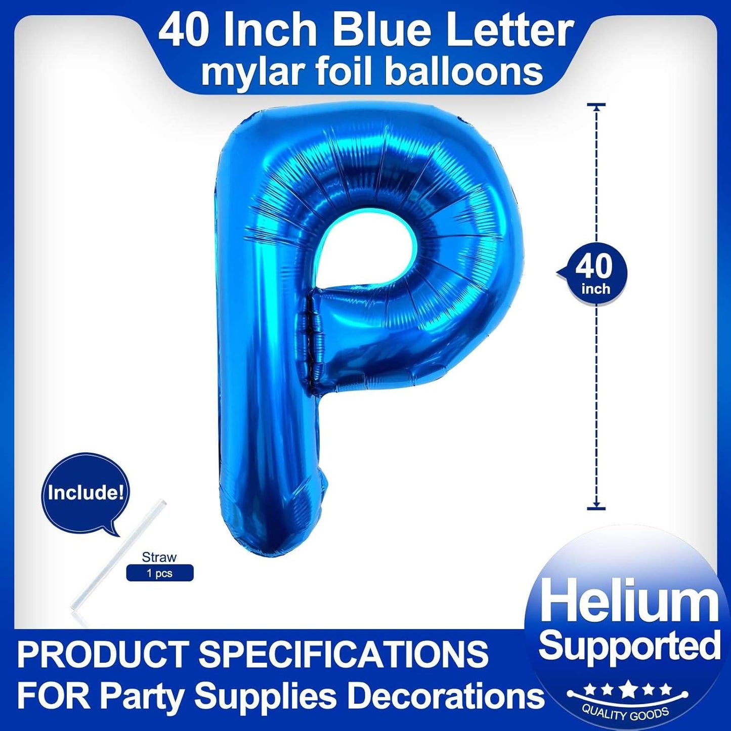 40 Inch Blue Letter A Balloons, DIY Phrase Foil Alphabet Letter A Balloons DIY Word A Banner for Birthday Anniversary Celebration Graduation Party Supplies Decoration