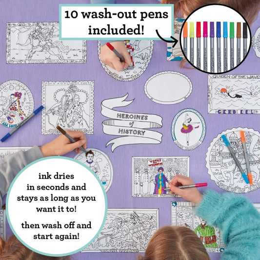 eatsleepdoodle Coloring US Map Tablecloth for Kids – Reusable Washable Activity Table Cover with 10pcs Washable Markers, Fun Arts & Crafts for Boys & Girls, Activity Blanket for Parties, Birthdays