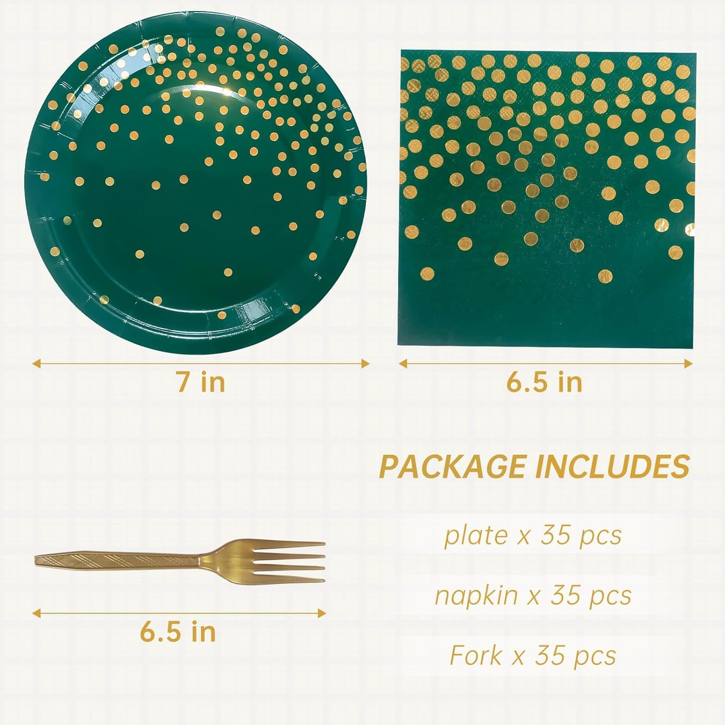 White and Gold Paper Plates Napkins Party Supplies,Disposable Gold Dot Paper Dessert Plates,105 PCS Birthday Plates and Napkins Party Supplies for Wedding(Serves 35 Guests 7")