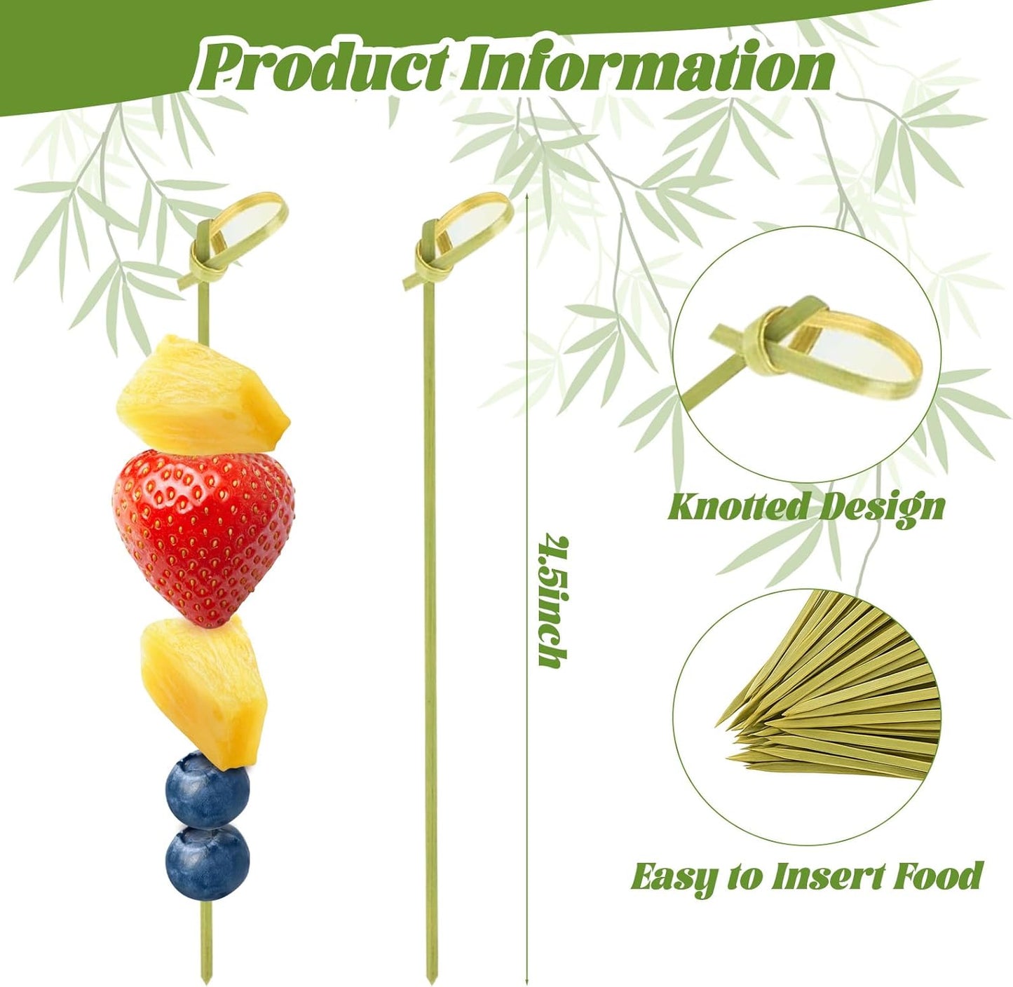 1000 Pcs Cocktail Picks 4.13 Inch Bamboo Skewers Fancy Party Toothpicks for Appetizers Charcuterie Food Picks Sticks with Looped Knot for Drinks Garnish Sandwich Fruit