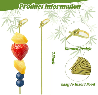 1000 Pcs Cocktail Picks 4.13 Inch Bamboo Skewers Fancy Party Toothpicks for Appetizers Charcuterie Food Picks Sticks with Looped Knot for Drinks Garnish Sandwich Fruit