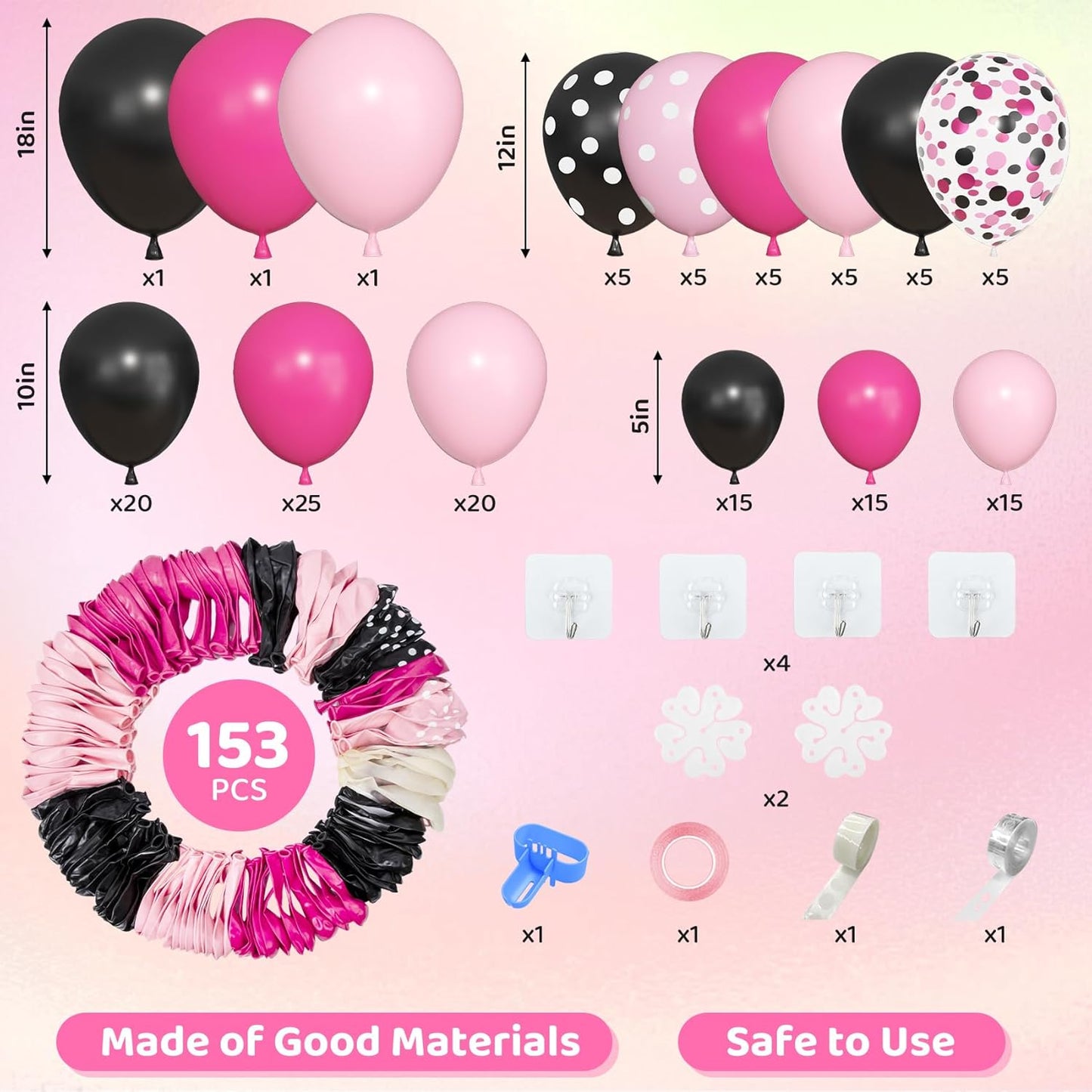 Amandir 153pcs Purple Blue Pink Balloon Garland Arch Kit, Different Sizes 18 12 10 5 inch Teal Yellow Latex Metallic Confetti Balloons for Magic Birthday Engagement Party Decoration