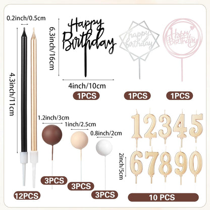Yerliker 34 Pcs Happy Birthday Cake Toppers Decorations Birthday Candles DIY Cake Decor for Men Women Wedding Anniversary(Gold)