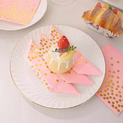 100PCS Blue Party Napkins Gold Dot Cocktail Paper Napkins Beverage Napkin for Birthday Wedding Dinner Disposable Supplies