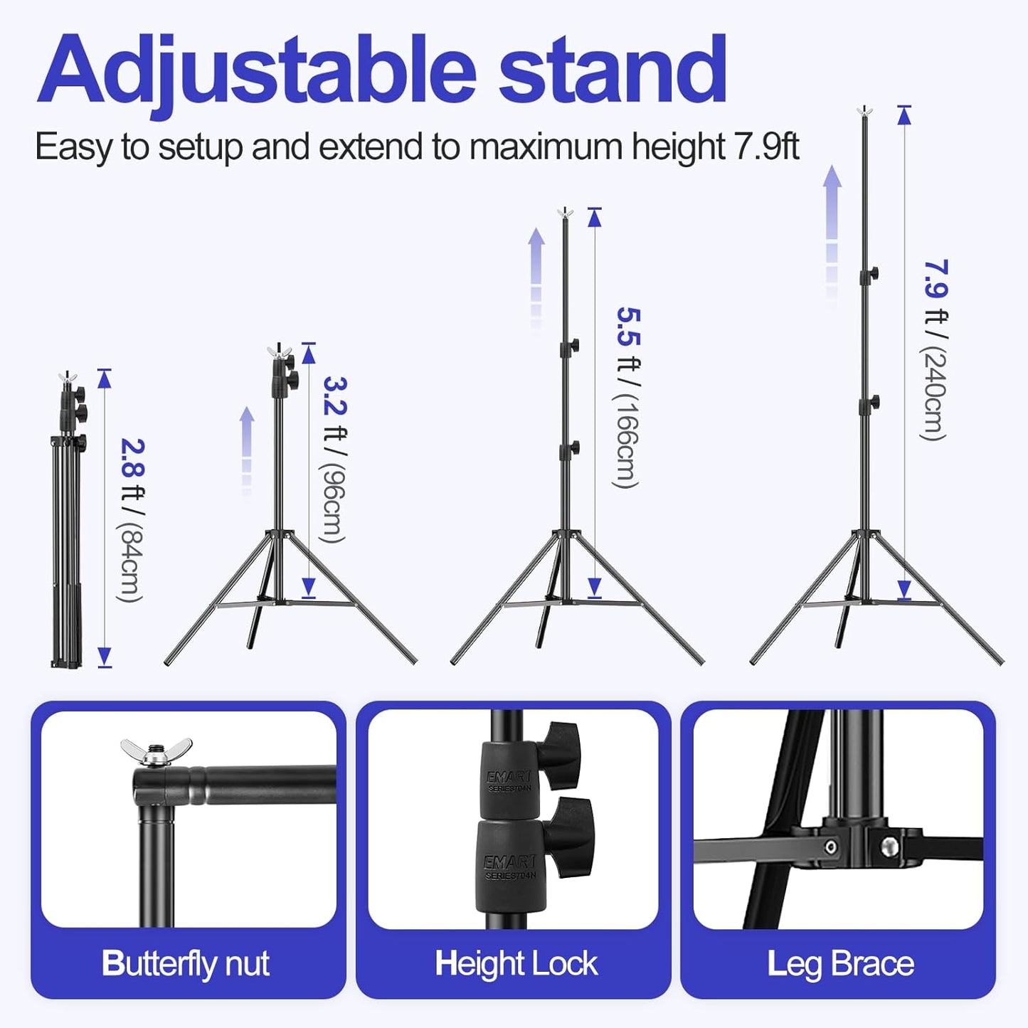 EMART 10x10FT Backdrop Stand, Photo Studio Back Drop Adjustable Stand with 6 Backdrop Clamps,2 Sandbags and Carry Bag,Heavy Duty Background Support System Kit for Photography,Parties,Wedding,Video