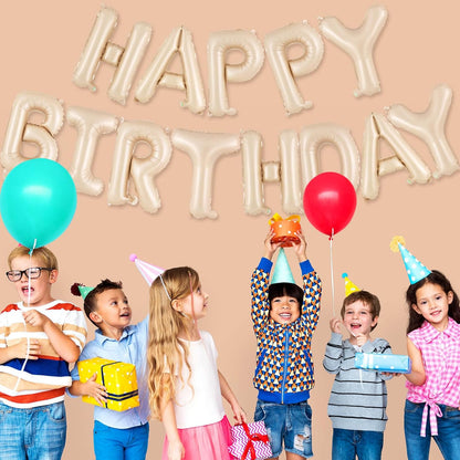 Happy Birthday Balloons Banner, Foil Balloon Personalized Name Letters Balloons Sign Birthday Party Decorations for Women Men Boys Girls Cream