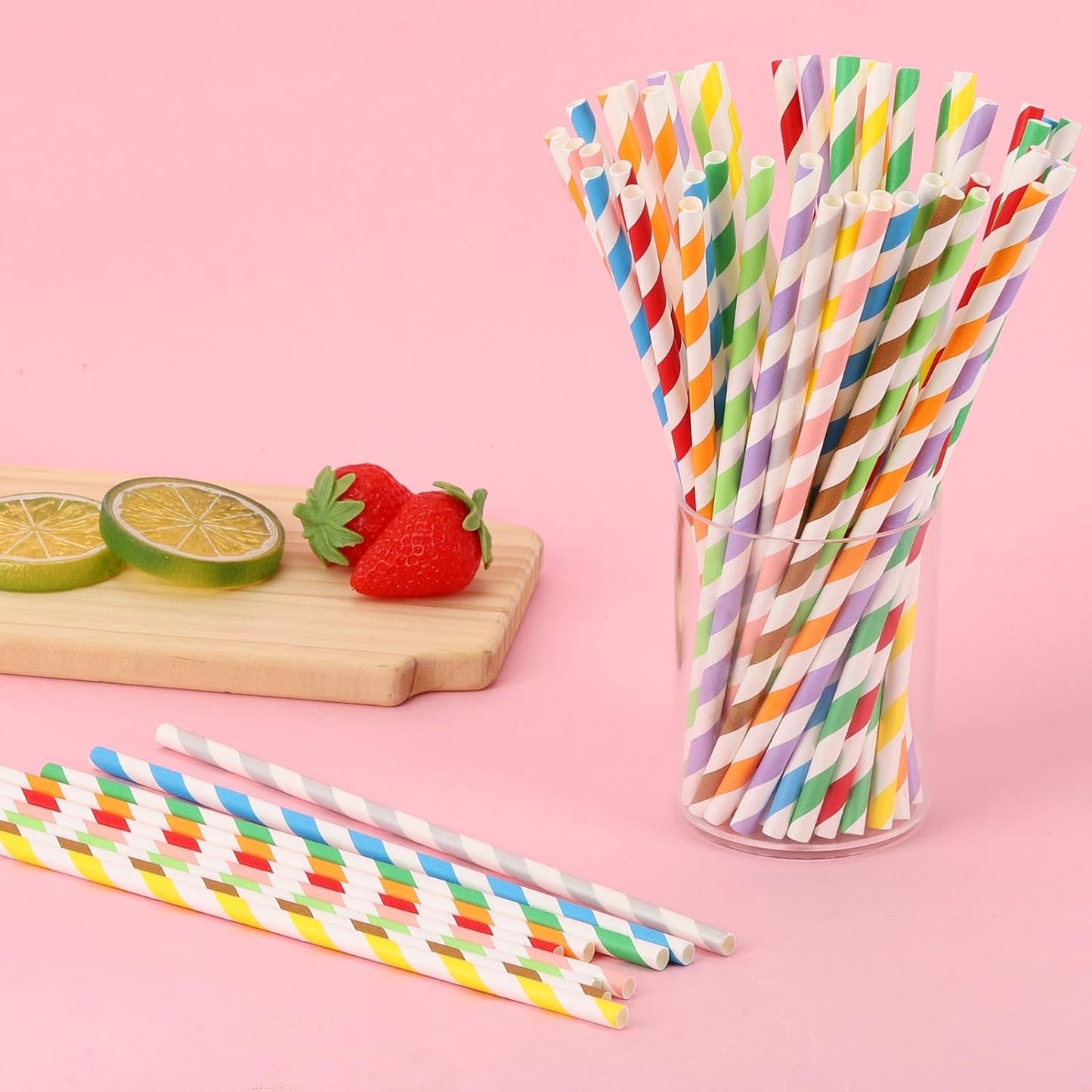 200Pcs Biodegradable Straws, 10 Colors Striped Paper Straws, Disposable Drinking Straws for Cocktail, Coffee, Lemonade