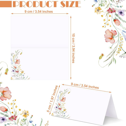 Sinload 120 Pcs Watercolor Wildflower Place Cards Tented Seating Floral Place Blank Table Name Cards Signs Folding for Party Bridal Shower Dinner