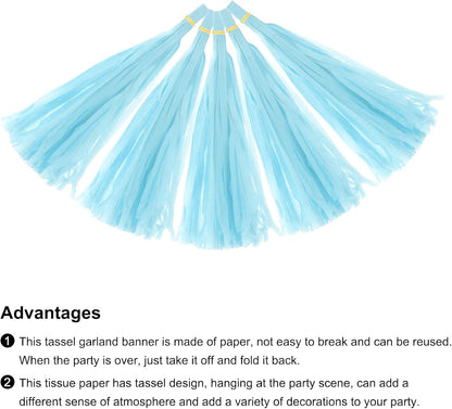 MECCANIXITY 15Pcs Light Blue Tassel Garland Banner with Rope Tissue Paper Tassels Party DIY Kits for Anniversary Wedding Birthday Party