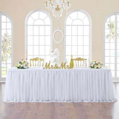 72inch Champagne Gold Tulle Table Skirts for Rectangle Round Tables, Gold Grim Ruffle Tulle Tutu Cloth Table Skirt 6ft for Wedding Birthday Party Cake Dessert Decor(No Top Cover)
