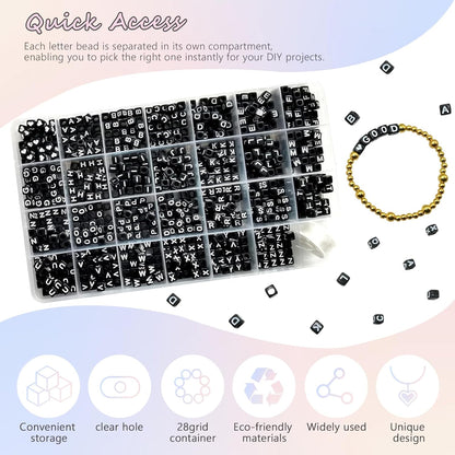 Amaney 1400pcs Glow Letter Beads, Heart Beads Whit Elastic Beading Cord,4x7mm Round Acrylic Alphabet Beads for Friend Bracelet Jewelry Making