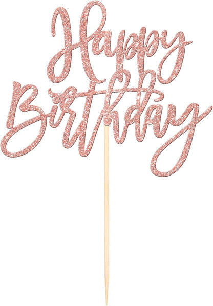 ZHUOWEISM 1 PCS Gold Happy Birthday & Anniversary Cake Topper