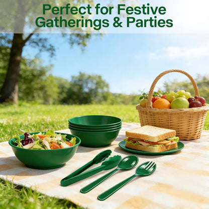 24 Pcs Black Plastic Serving Utensils Set - Heavy Duty Disposable Serving Spoons, Forks & Tongs (8 of Each) - BPA-Free Catering Supplies for Buffets, Parties, Weddings & Events (9 Inch)