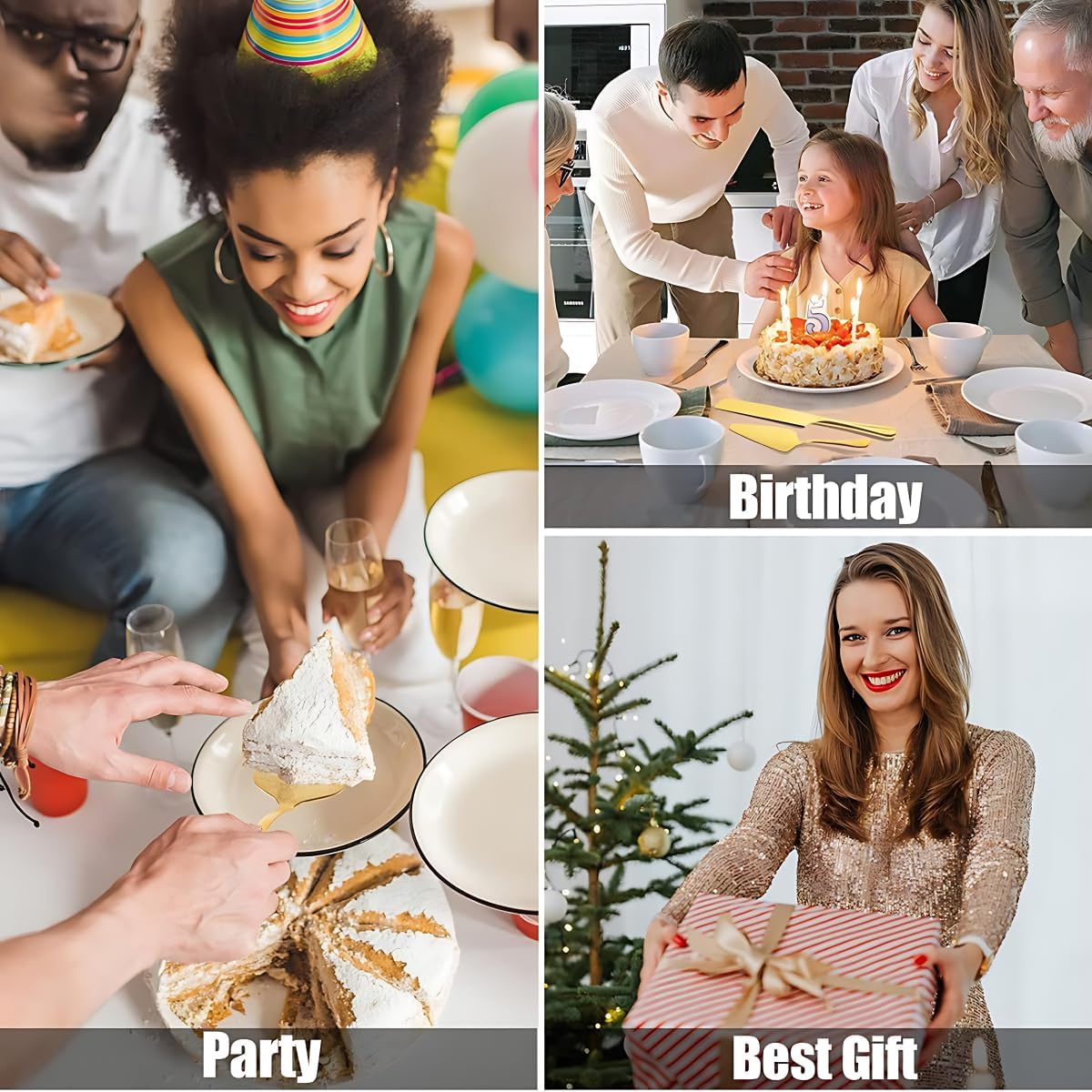 Stainless Steel Cake Server Pack of 10 Pie Holder Transfer Triangular Spade Spatula Serrated Edge for Pizza Cake Baking Safe in Dishwasher (Gold)