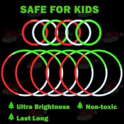 Light up Accessories Necklace & Bracelets for Kids 150 PCS, Bulk Red Green White Glow Sticks Party Favors for Toddlers, Holiday Toys Gifts Class Carnival Activities Supplies Trinkets for Students