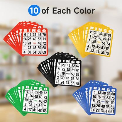 GSE Games & Sports Expert 100-Pack Multi-Color Bingo Game Cards with Easy Read Numbers, Reusable Paper Bingo Sheets for Large Groups, Family/Friend Parties