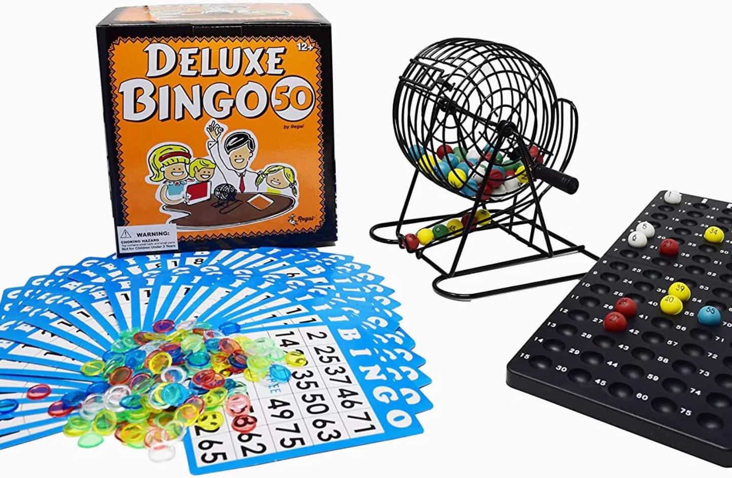 Regal Games Deluxe Bingo Game Set with Cage, Board, Balls, 18 Cards, and Chips