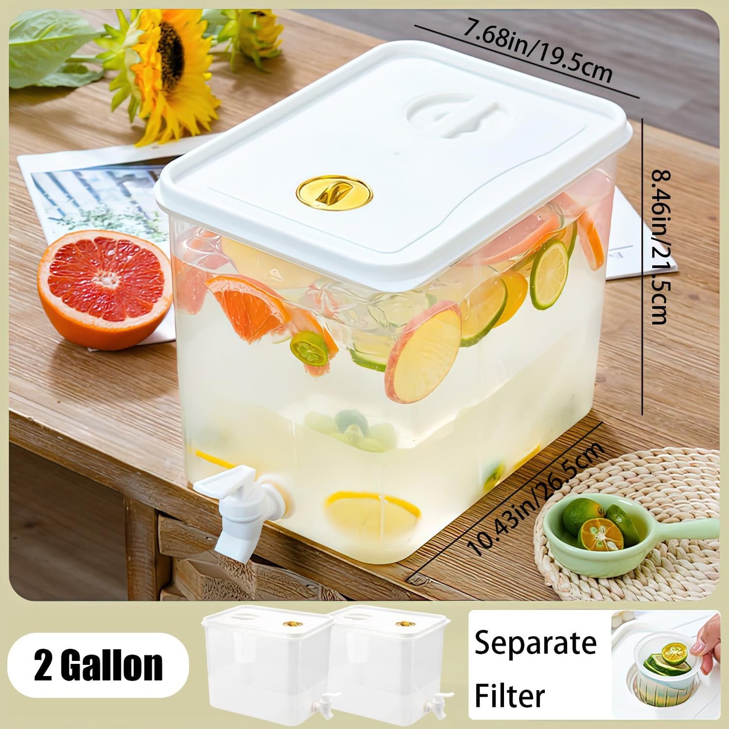 1 Gallon Beverage Drink Dispenser for Fridge, Plastic Beverage Dispenser with Spigot，Juice Container Sealed with Filter Screen，Cold Hot Drink Jug for Christmas Party Supplies (2PCS 1Gallon)
