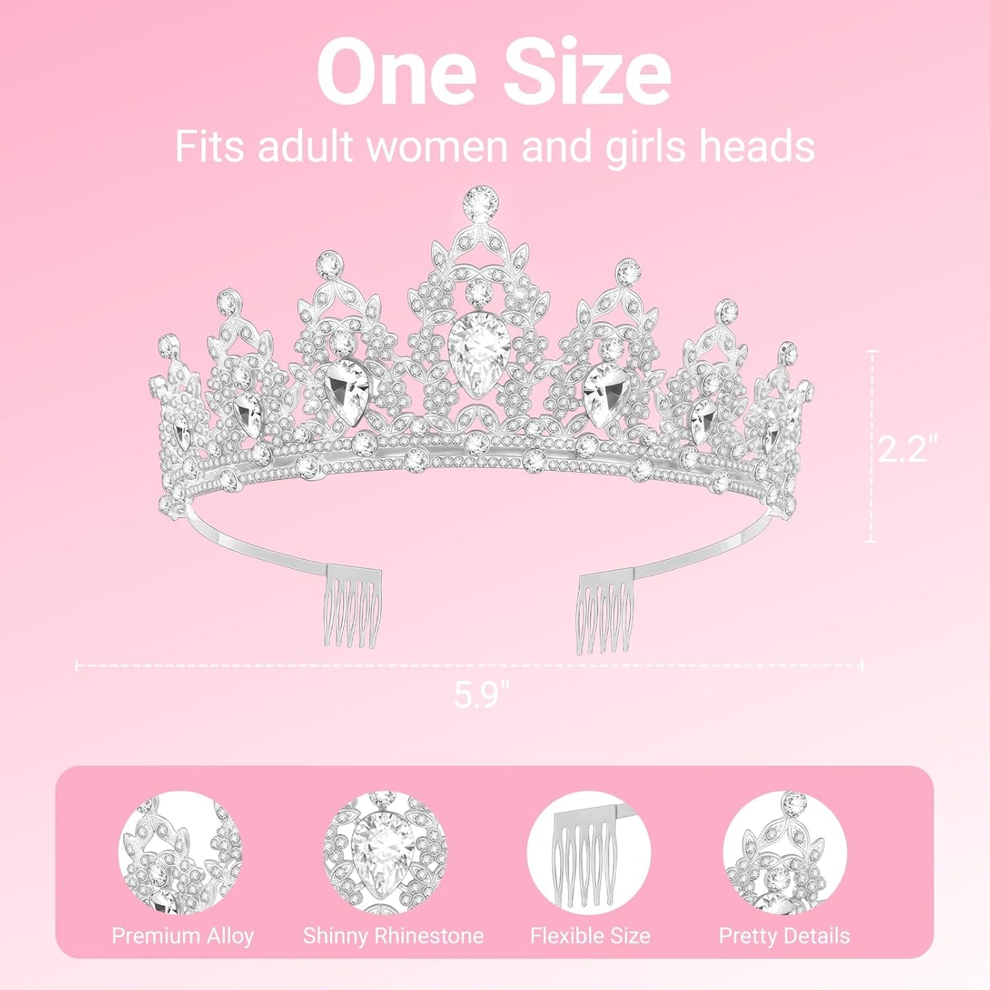 Birthday Tiara and Crown with Sash, Birthday Tiara for Women Party Silver