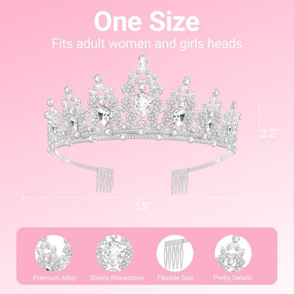 Birthday Tiara and Crown with Sash, Birthday Tiara for Women Party Silver