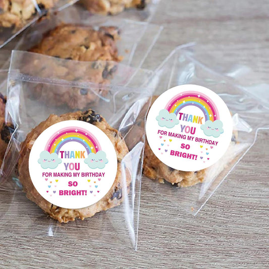 Birthday Party Thank You Sticker Labels, Rainbow Favor Stickers - 'Thank You for Making My Birthday So Bright', 2 Inch, 50 Pack