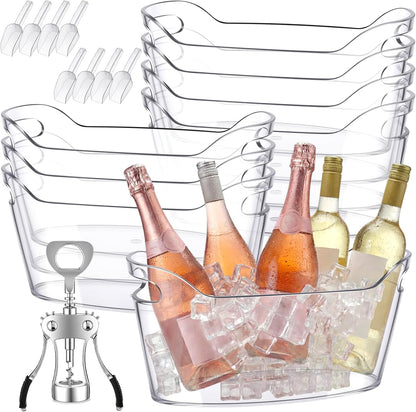 10 Pack 6.5l Ice Bucket for Party, Clear Plastic Champagne Cooler with Ice Scoop & Metal Bottle Opener, Large Portable Drink Beverage Tub for Beer & Mimosa Bar Supplies