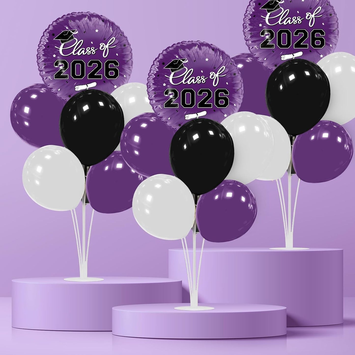 Graduation Decorations - 4 Set Balloon Stands, Class of 2026 Congrats Grad Table Centerpieces for Graduation Party Supplies(Gold& Black)