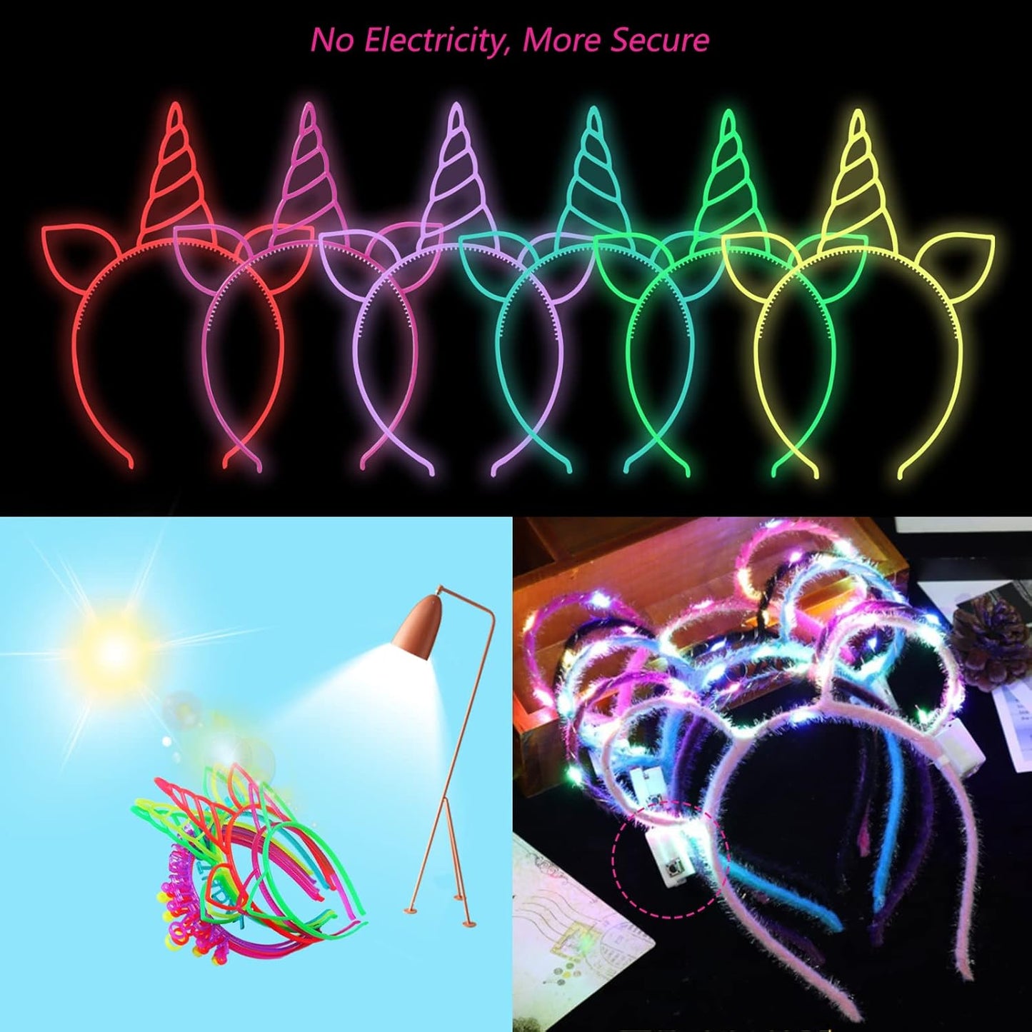 ZIRICHER 6 Colors Glow in the Dark Headbands, Plastic Light Up Hair Band Crowns Luminous Headband For Girls Party Headbands