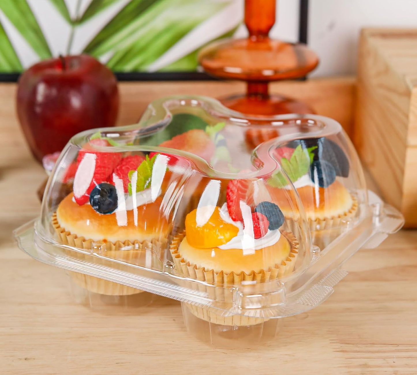 NPLUX 4 Compartment Cupcake Containers 20 Pack Cupcake Holder with Connected Airtight Lid Cupcake Boxes for 80 Cupcakes Muffins, BPA Free, Standard Size