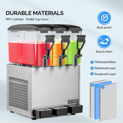 ROVSUN 9.6 Gallon/36L Commercial Beverage Dispenser Drink Dispenser, 18L X 2 Tanks Commercial Juice Dispenser Stainless Steel with Thermostat Controller for Home Restaurant Bar Party 110V/60HZ