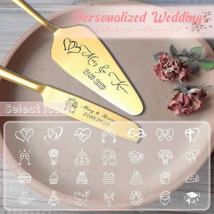 Personalized Cake Cutter Custom Wedding Cake Knife and Server Set Stainless Steel Cake Cutting Set Customize Gifts for Wedding Birthday (Black)