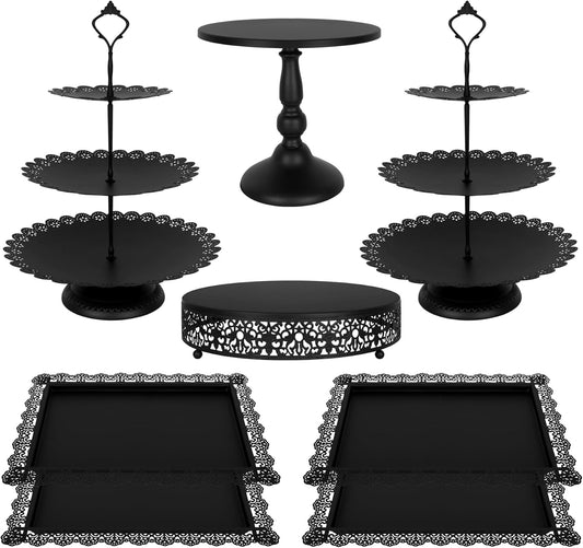 Fivenl 8 Pcs Cake Stand Gold Metal Dessert Table Display Set, 3-Tier Cupcake Stand, Cake Display Tower and Cookie Tray Rack Serving Tray for Birthday Party, Weddings, Baby Shower (Gold)