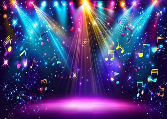 AIIKES 7x5ft Rainbow Stage Photography Backdrop1980s Colorful Disco Backdrop Rock Music Glow Neon Dance Birthday Party Decorations Backdrop XY142