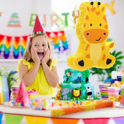 Sratte Piñata Bundle with a Blindfold and Bat (16 x 12 x 3 Inches), Cute Animal Piñata for Birthday Party Toys Decoration for Animal Theme Birthday Party Game Supplies Photo Prop(Giraffe)
