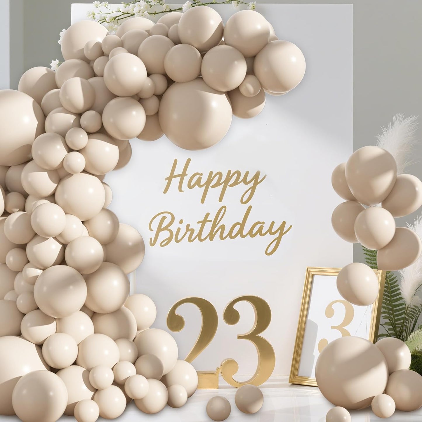 Amandir 153pcs White Sand Balloons Arch Garland Kit Different Sizes 18 12 10 5 Inch Cream Beige Sand White Latex Balloon for Birthday Boho Neutral Baby Shower Wedding Anniversary Party Decorations
