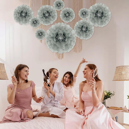 Tissue Paper Pom Poms, Pink Tissue Paper Flowers, Hanging Flower Balls for Weddings Fiesta Parties Birthday Baby Showers Classroom Bridal Shower Decoration (18Piece Set-6/10/12/14Inch)