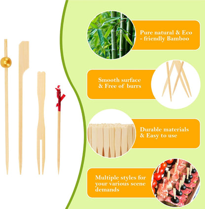 200PCS Cocktail Picks, Natural Wooden Ball Fancy Toothpicks for Appetizers, 4.7 Inch Long Bamboo Skewers Garnish Sticks for Food Drinks Sandwich Fruit Charcuterie Boards Accessories Party Supplies