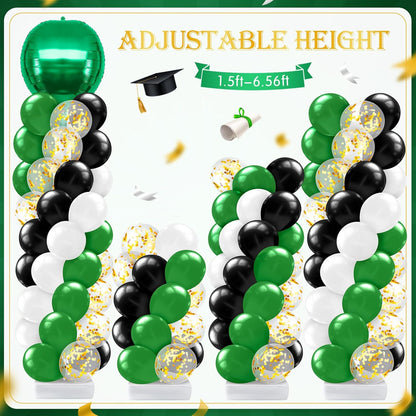 2 Sets Blue and Black White Graduation Balloon Column Stand Kit for Class of 2026, Adjustable Floor Balloon Arch Tower with Foil & Latex Balloons, DIY Decor for Grad Ceremony Backdrop