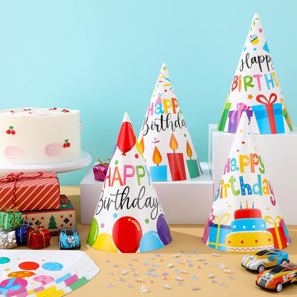 Lonfliness 32Pcs Colorful Party Hats for Kids Happy Birthday Cone Paper Hats Classroom Celebration Supplies Favors