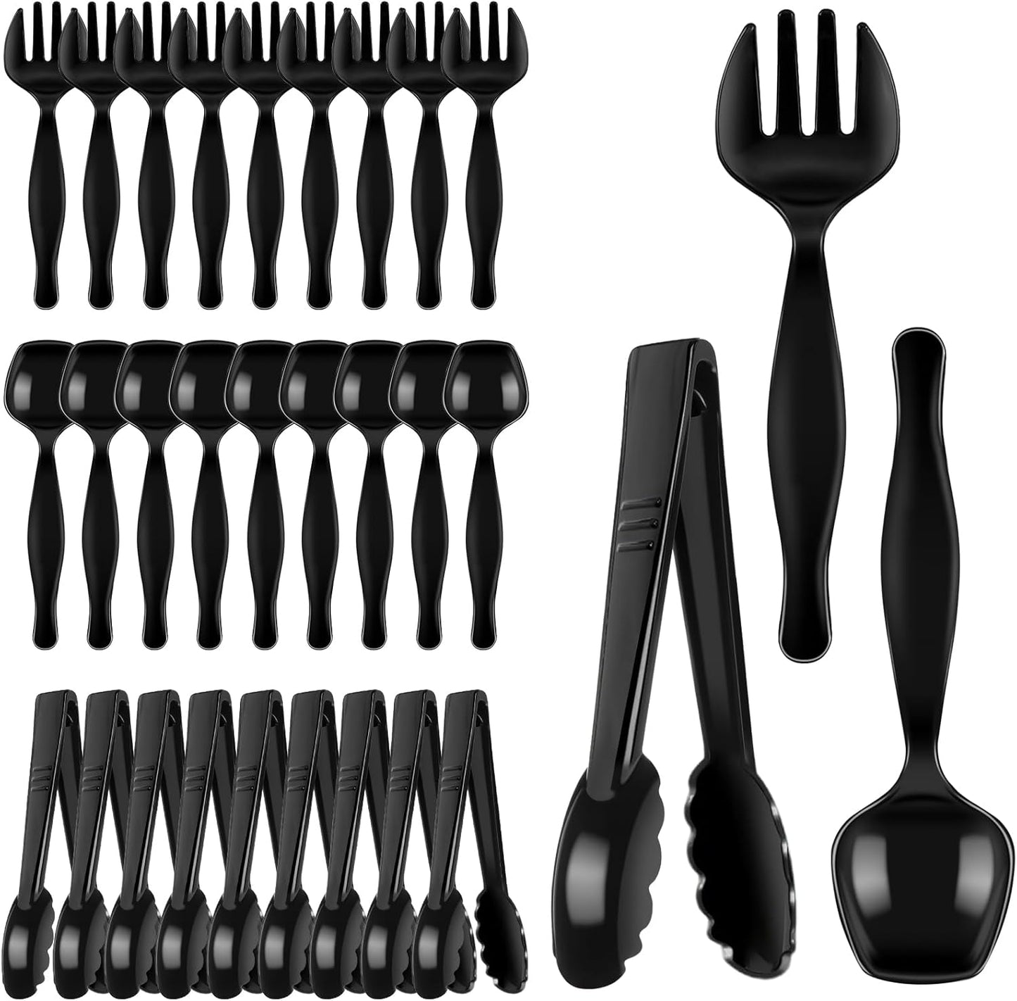 30 Pcs Clear Plastic Serving Utensils Set - Includes 10 Spoons, 10 Tongs, 10 Forks - Heavy Large Disposable Serving Utensils for Parties, Holidays & Events (Clear)