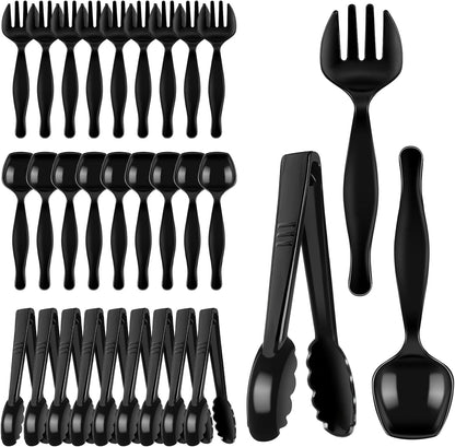 30 Pcs Clear Plastic Serving Utensils Set - Includes 10 Spoons, 10 Tongs, 10 Forks - Heavy Large Disposable Serving Utensils for Parties, Holidays & Events (Clear)