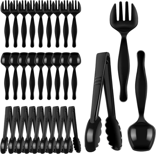 30 Pcs Clear Plastic Serving Utensils Set - Includes 10 Spoons, 10 Tongs, 10 Forks - Heavy Large Disposable Serving Utensils for Parties, Holidays & Events (Clear)