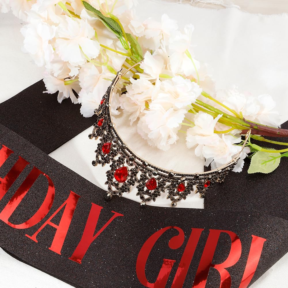 Silver Birthday Crown Headband with Sash for Women - Rhinestone Tiara for Birthday Parties