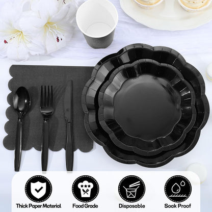 NatNarr 175 Pcs Sage Green Plates and Napkins Set, 25 Guest Sage Green Party Supplies Include Scalloped Paper Plate Napkin Cup Forks Knives Disposable Plastic Cutlery for Wedding Baby Shower Birthday