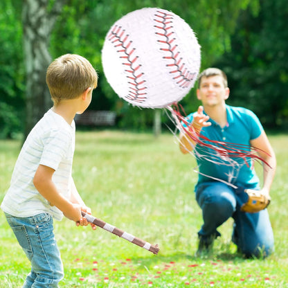 Baseball Piñata with Blindfold Bat for Birthday Party Softball Paper Piñata Sports Balls Confetti Baseball Party Supplies for Birthday Party Decorations 13.19 x 13.19 x 3 Inch(Cool)