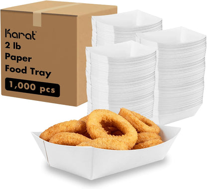 Karat Paper Food Trays Disposable [2 LB - 1,000 ct] Sturdy Food Boats, Leak Resistant | Ideal for Snacks, Nachos and Finger Foods