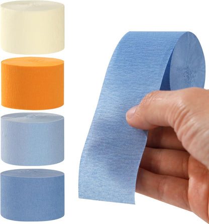 Navy-Blue White- Silver Crepe Paper Streamers - 9 Rolls Royal Blue Graduation 2025 Men Boy Birthday Party Decorations Streamer Wedding Bridal Shower Paper Garland Fathers Day Decor Panduola