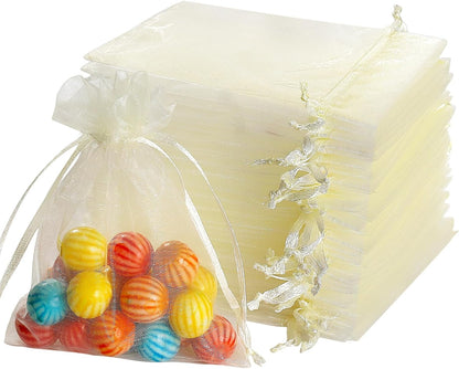Hopttreely 100PCS Premium Sheer Organza Bags, White Wedding Favor Bags with Drawstring, 4x4.72 Jewelry Gift Bags for Party, Jewelry, Christmas, Mother's Day, Festival, Bathroom Soaps, Makeup Organza Favor Bags