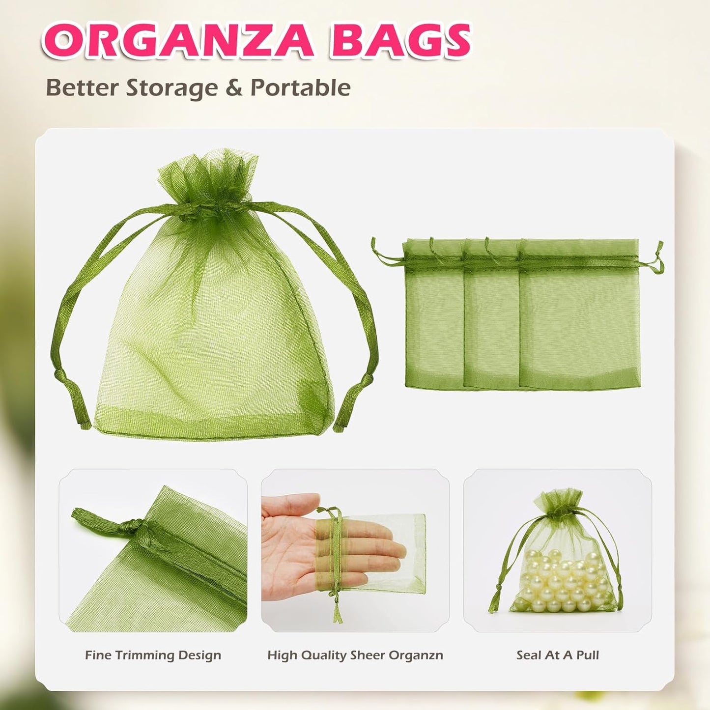 ANZNKU 50PCS White Organza Bags 3x4, Small Gift Bags Bulk for Sachet Jewelry Candy Treat, Mini Mesh Bag Drawstring for Wedding Bridal & Baby Shower, Party Favor Bag for Easter Mothers Day Birthday